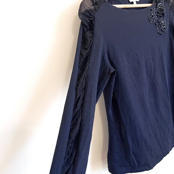 Vintage 90s Y2K Cache Womens Shirt Size L Black Sheer Mesh 3D Flowers Stretchy - Picture 3 of 8